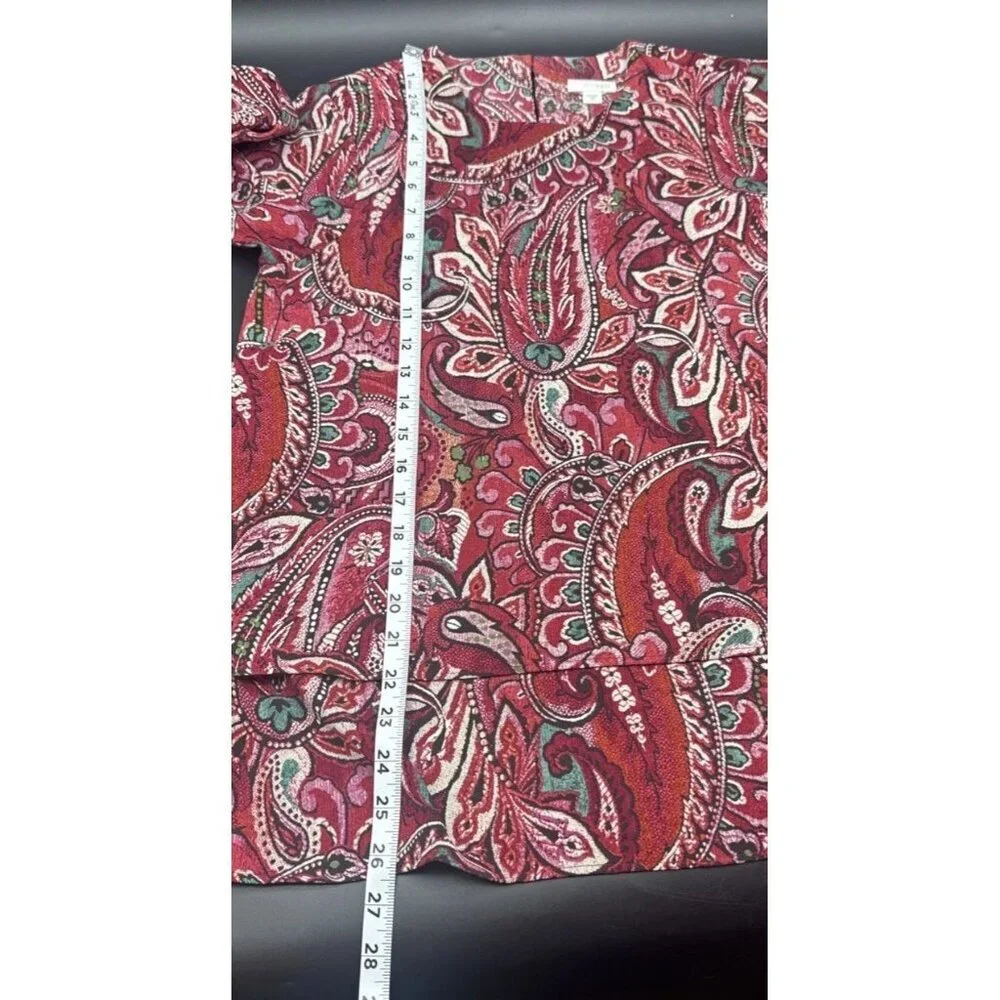 J‎ Jill Women’s Red Paisley Layered Chiffon Long Sleeve Blouse Top Sz XS